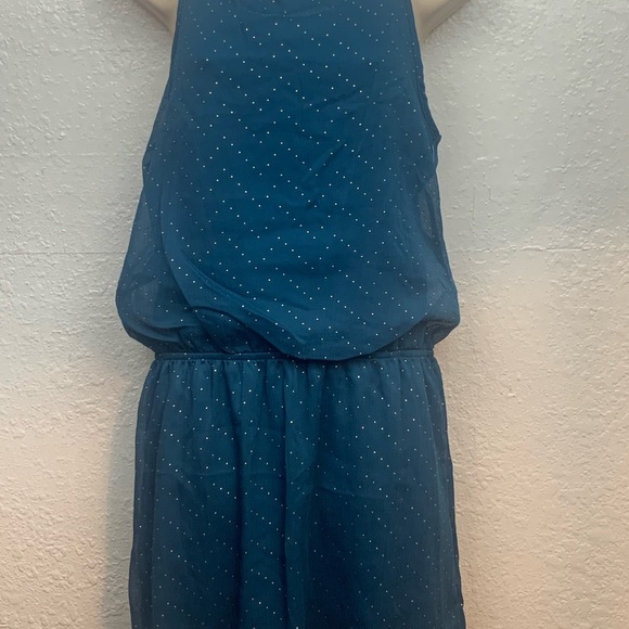 Ambiance Dresses & Skirts - Ambiance Women's Dress Sheer Layer Cinch Waist Sleeveless Short Teal Gold